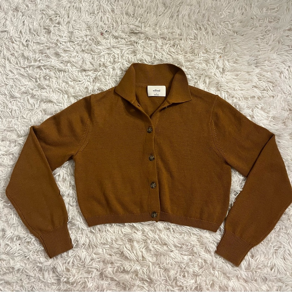 Aritzia Wilfred Nextdoor Button Up Cardigan Sweater 100% Merino Wool Small Brown